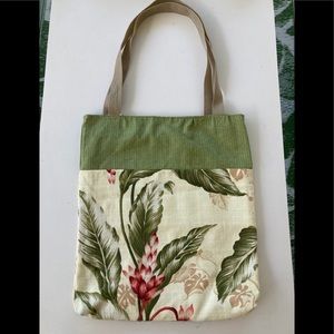Bark cloth/cotton tropical tote